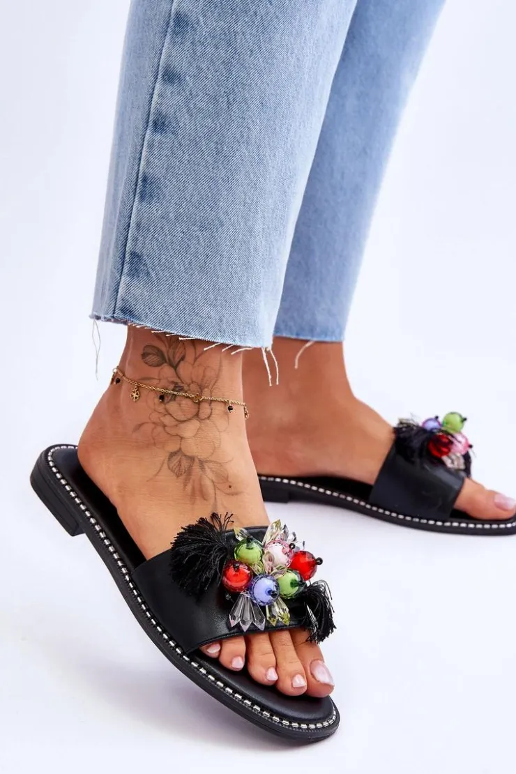 Damskie Damskie buty S.Barski Klapki Z Ozdobnymi Koralikami S.Barski KV-2775-47 Czarne