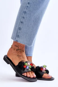 Damskie Damskie buty S.Barski Klapki Z Ozdobnymi Koralikami S.Barski KV-2775-47 Czarne