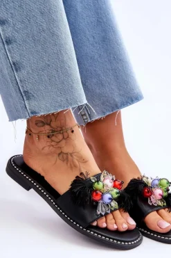 Damskie Damskie buty S.Barski Klapki Z Ozdobnymi Koralikami S.Barski KV-2775-47 Czarne