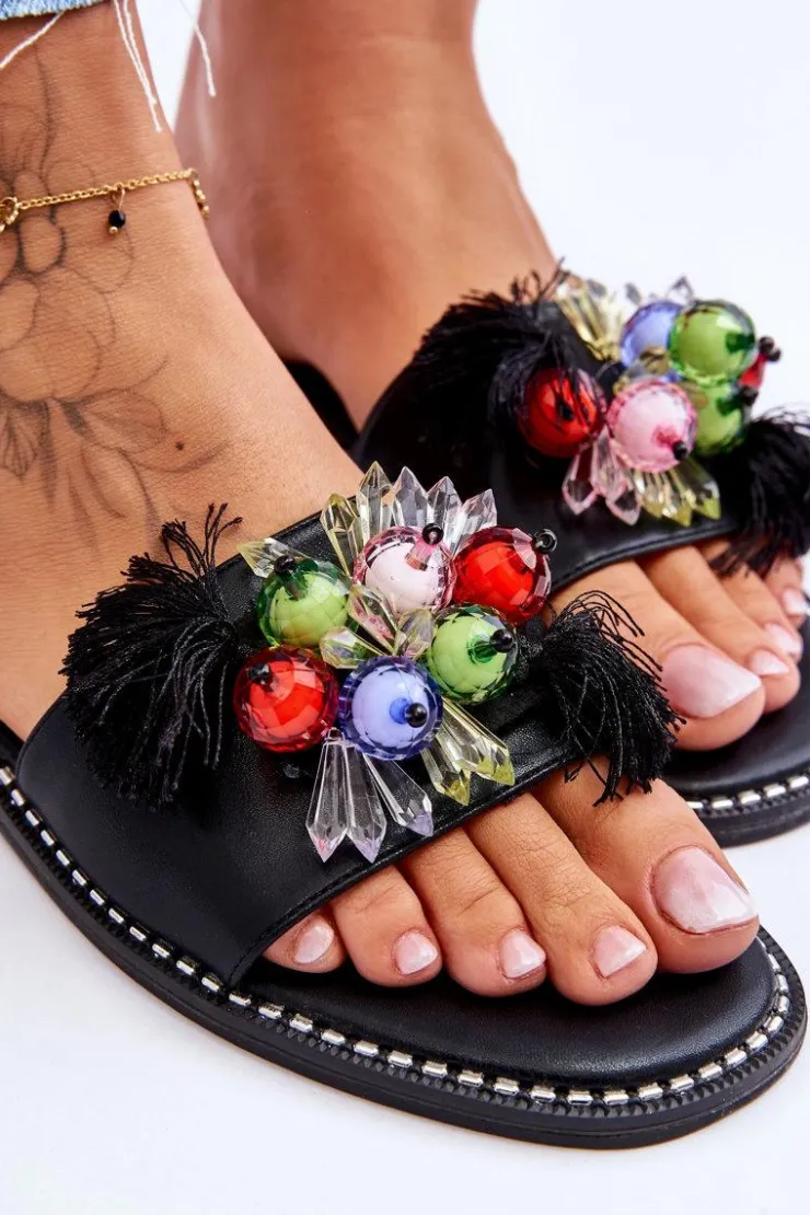 Damskie Damskie buty S.Barski Klapki Z Ozdobnymi Koralikami S.Barski KV-2775-47 Czarne