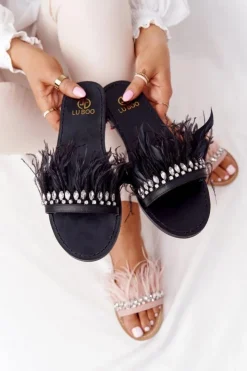 Discount Boto Klapki Z Piórami Lu Boo Czarne