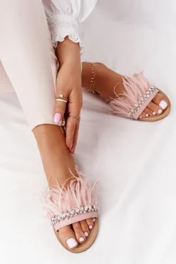 Discount Boto Klapki Z Piórami Lu Boo Różowe