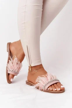 Discount Boto Klapki Z Piórami Lu Boo Różowe