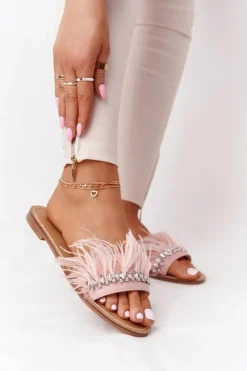 Discount Boto Klapki Z Piórami Lu Boo Różowe