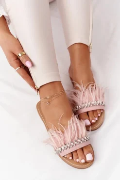 Discount Boto Klapki Z Piórami Lu Boo Różowe