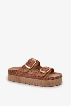 Discount Boto Klapki Z Plecionką I Klamrami Na Masywnej Platformie Camel Aralissea