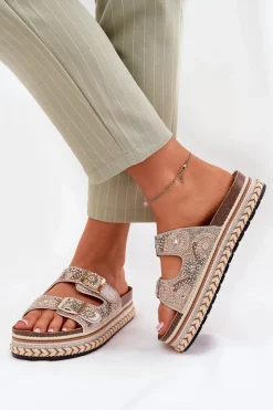 Boto Klapki Na Platformie|Klapki Damskie Klasyczne*Klapki Ze Zdobieniem I Klamrami Na Platformie Złote Mellene