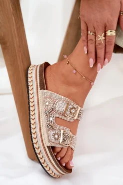 Boto Klapki Na Platformie|Klapki Damskie Klasyczne*Klapki Ze Zdobieniem I Klamrami Na Platformie Złote Mellene