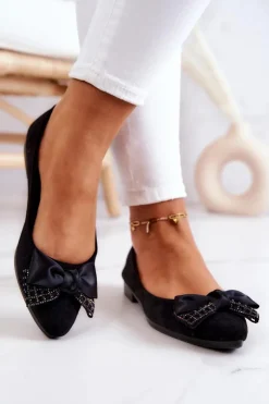 Damskie Evento Klasyczne Baleriny Kokarda Czarne Grayson