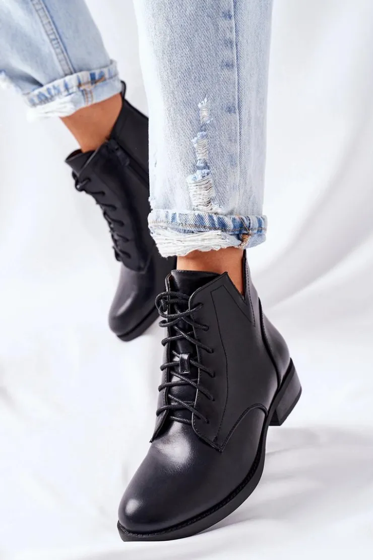 Damskie buty S.Barski Botki Sznurowane|Czarne Botki*Klasyczne Botki Damskie Sztyblety S. Barski Bello