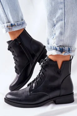 Damskie buty S.Barski Botki Sznurowane|Czarne Botki*Klasyczne Botki Damskie Sztyblety S. Barski Bello