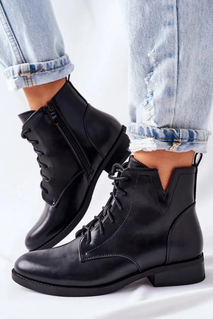 Damskie buty S.Barski Botki Sznurowane|Czarne Botki*Klasyczne Botki Damskie Sztyblety S. Barski Bello