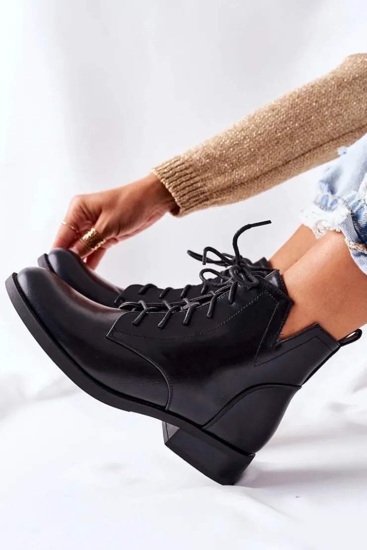Damskie buty S.Barski Botki Sznurowane|Czarne Botki*Klasyczne Botki Damskie Sztyblety S. Barski Bello