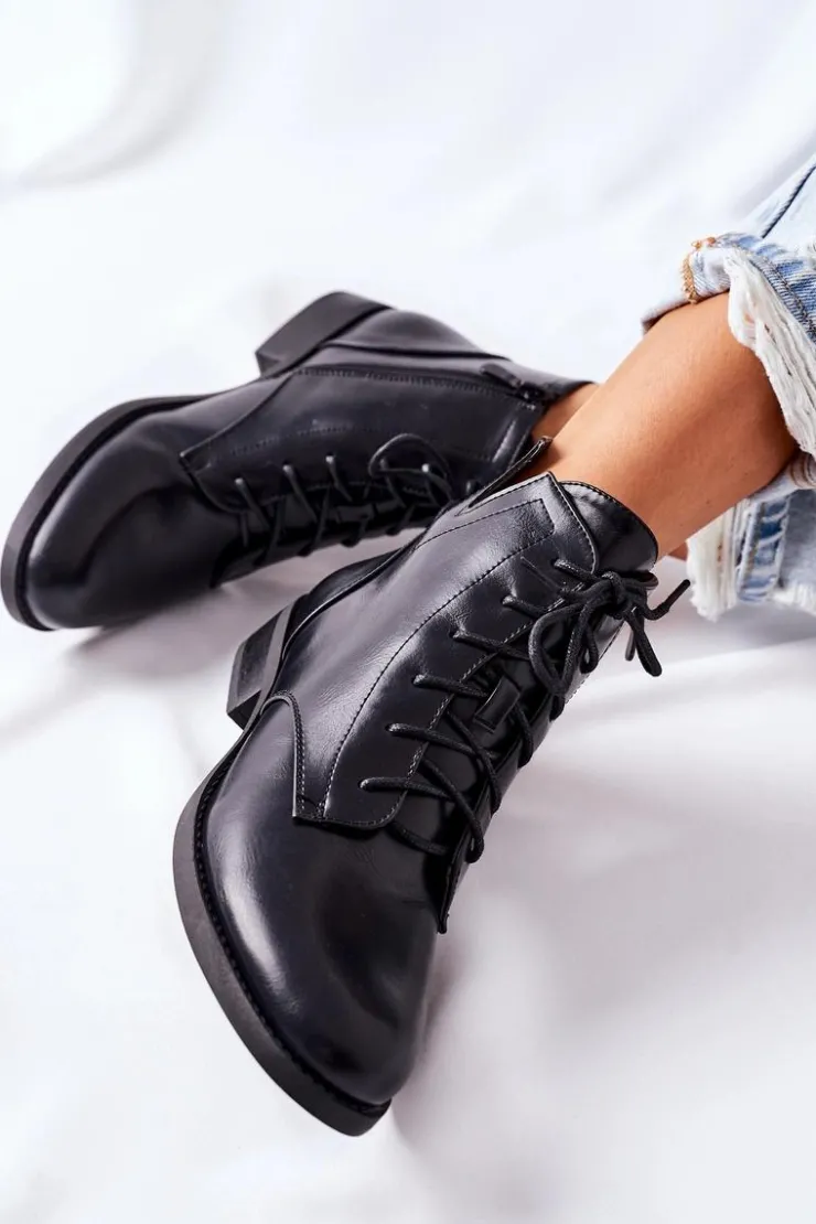 Damskie buty S.Barski Botki Sznurowane|Czarne Botki*Klasyczne Botki Damskie Sztyblety S. Barski Bello