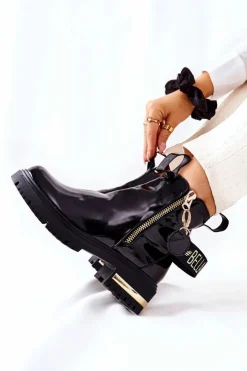 Discount Boto Klasyczne Botki Lakierowane Z Paskiem Czarne Lorie