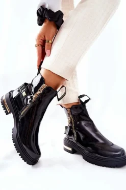 Discount Boto Klasyczne Botki Lakierowane Z Paskiem Czarne Lorie