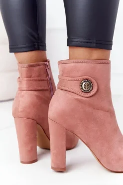 Damskie Boto Klasyczne Botki Na Słupku Lu Boo Różowe