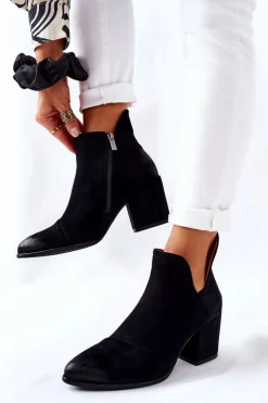 Boto Botki Na Słupku|Czarne Botki*Klasyczne Botki Na Suwak Czarne Veriane