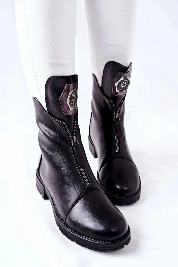 Damskie Boto Klasyczne Botki Sztyblety Czarne Edison