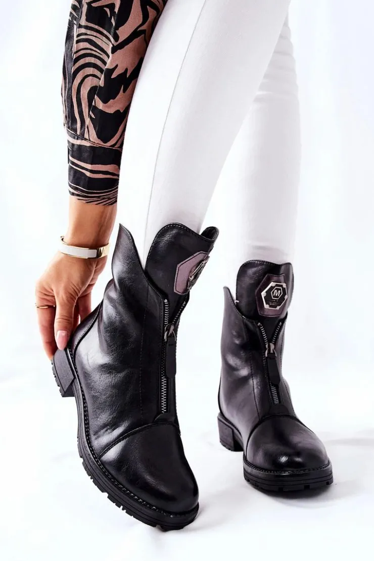 Damskie Boto Klasyczne Botki Sztyblety Czarne Edison