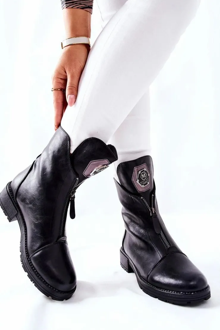 Damskie Boto Klasyczne Botki Sztyblety Czarne Edison