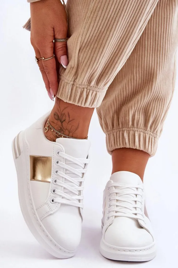 Boto Klasyczne Buty Sportowe Biało-Złote Follow Me