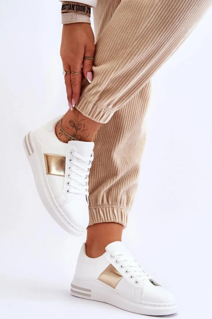 Boto Klasyczne Buty Sportowe Biało-Złote Follow Me