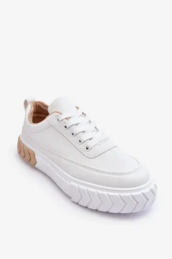 Boto Sneakersy Damskie*Klasyczne Buty Sportowe Na Platformie Biało-Beżowe Nannzie
