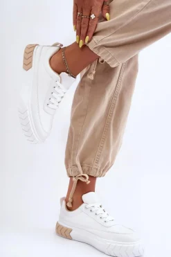 Boto Sneakersy Damskie*Klasyczne Buty Sportowe Na Platformie Biało-Beżowe Nannzie