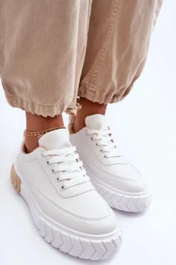 Boto Sneakersy Damskie*Klasyczne Buty Sportowe Na Platformie Biało-Beżowe Nannzie