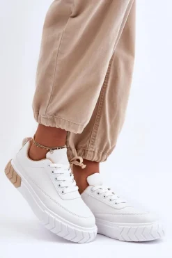 Boto Sneakersy Damskie*Klasyczne Buty Sportowe Na Platformie Biało-Beżowe Nannzie