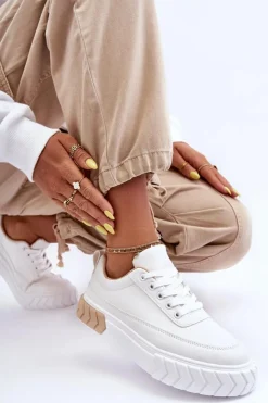 Boto Sneakersy Damskie*Klasyczne Buty Sportowe Na Platformie Biało-Beżowe Nannzie