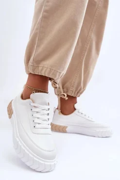 Boto Sneakersy Damskie*Klasyczne Buty Sportowe Na Platformie Biało-Beżowe Nannzie