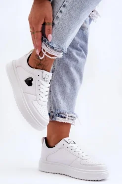 Boto Buty Sportowe Na Platformie|Sneakersy Damskie*Klasyczne Buty Sportowe Z Serduszkiem Biało-Czarne Amore