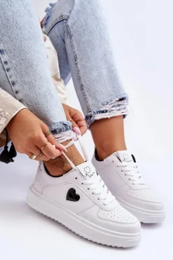 Boto Buty Sportowe Na Platformie|Sneakersy Damskie*Klasyczne Buty Sportowe Z Serduszkiem Biało-Czarne Amore
