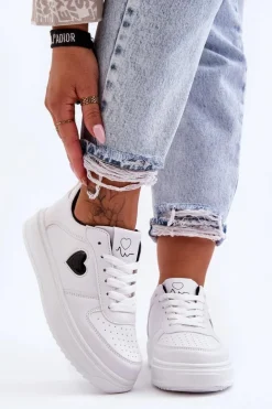 Boto Buty Sportowe Na Platformie|Sneakersy Damskie*Klasyczne Buty Sportowe Z Serduszkiem Biało-Czarne Amore