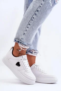 Boto Buty Sportowe Na Platformie|Sneakersy Damskie*Klasyczne Buty Sportowe Z Serduszkiem Biało-Czarne Amore