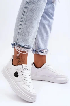 Boto Buty Sportowe Na Platformie|Sneakersy Damskie*Klasyczne Buty Sportowe Z Serduszkiem Biało-Czarne Amore