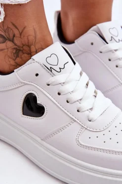 Boto Buty Sportowe Na Platformie|Sneakersy Damskie*Klasyczne Buty Sportowe Z Serduszkiem Biało-Czarne Amore