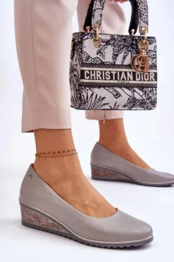 Buty damskie Vinceza Klasyczne Czółenka Na Koturnie Szare Graysen