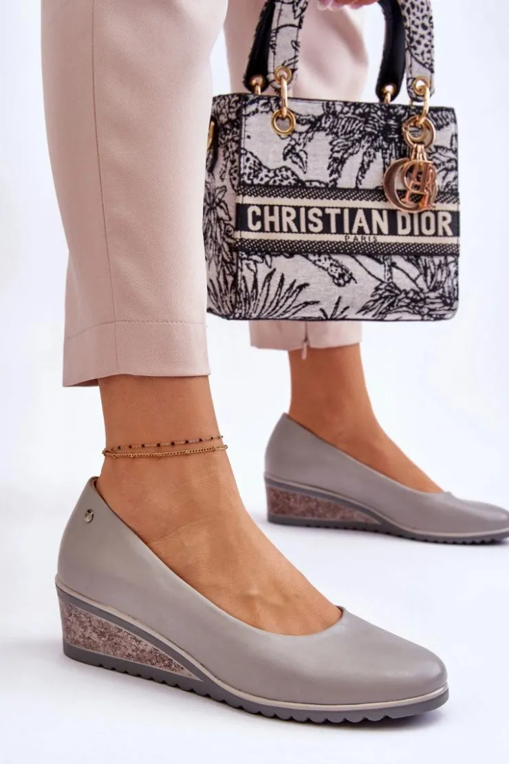 Buty damskie Vinceza Klasyczne Czółenka Na Koturnie Szare Graysen