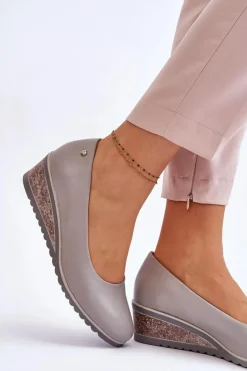 Buty damskie Vinceza Klasyczne Czółenka Na Koturnie Szare Graysen