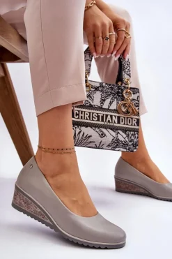 Buty damskie Vinceza Klasyczne Czółenka Na Koturnie Szare Graysen