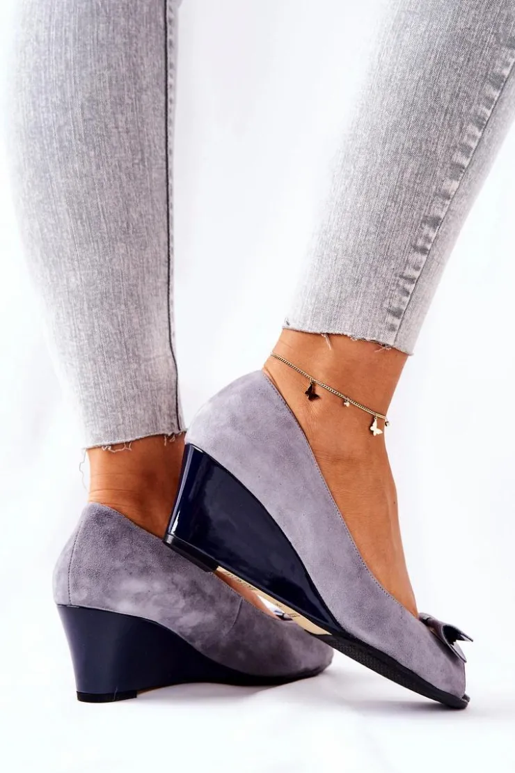 Monnari Czółenka Zamszowe|Czółenka Klasyczne*Klasyczne Czółenka Na Koturnie 0500-M12 Szare