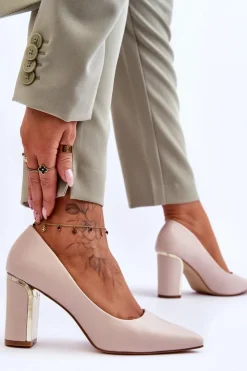 Discount Boto Klasyczne Czółenka Na Ozdobnym Słupku Beżowe Elizabeth