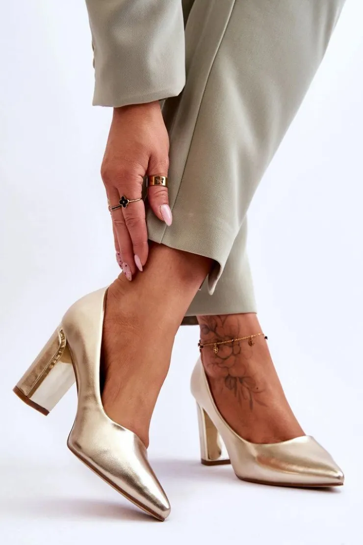 Boto Czółenka Na Słupku|Czółenka Klasyczne*Klasyczne Czółenka Na Ozdobnym Słupku Złote Elizabeth