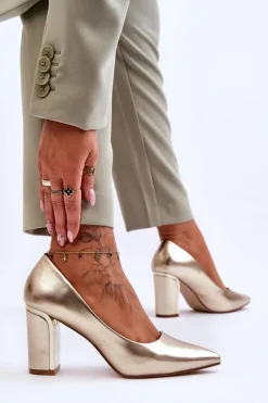 Boto Czółenka Na Słupku|Czółenka Klasyczne*Klasyczne Czółenka Na Ozdobnym Słupku Złote Elizabeth