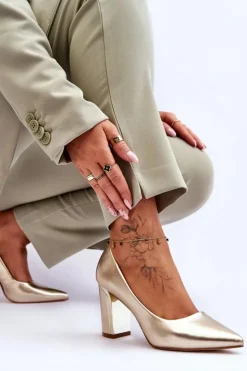 Boto Czółenka Na Słupku|Czółenka Klasyczne*Klasyczne Czółenka Na Ozdobnym Słupku Złote Elizabeth