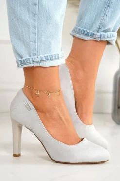 Discount Boto Klasyczne Czółenka Na Słupku Zamszowe Szare Eliana