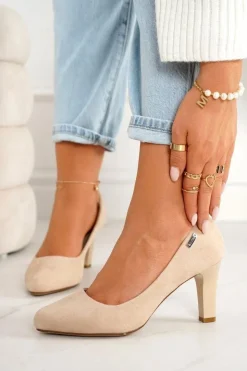 Damskie Boto Klasyczne Czółenka Na Słupku Zamszowe Beżowe Eleanor